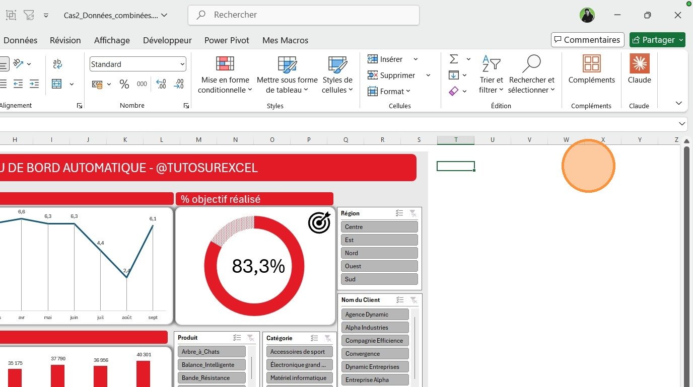 Tableau de bord Excel interactif construit en combinant Power Query, TCD, graphiques et IA