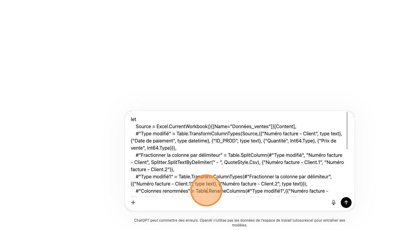 ChatGPT qui génère du code Power Query (langage M) à partir d'une demande en français