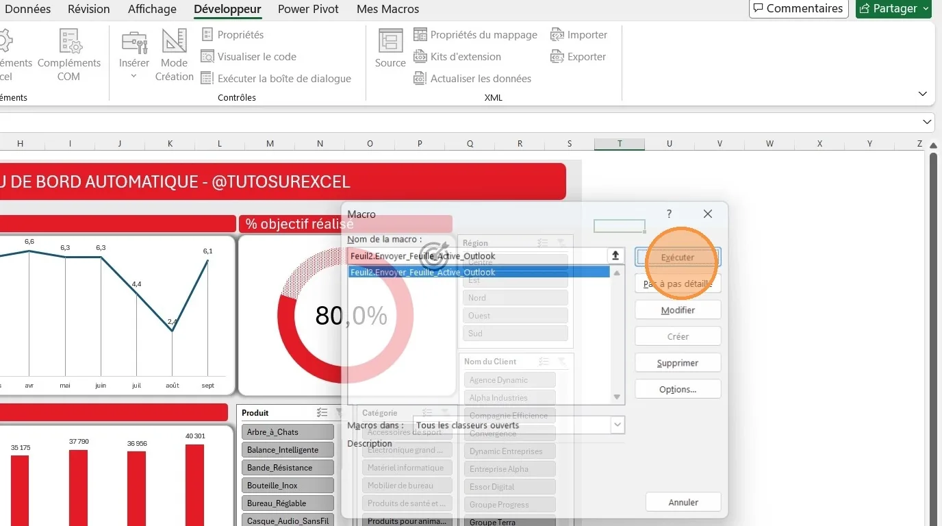 Boîte de dialogue Macros d'Excel avec le bouton Exécuter pour lancer la macro VBA