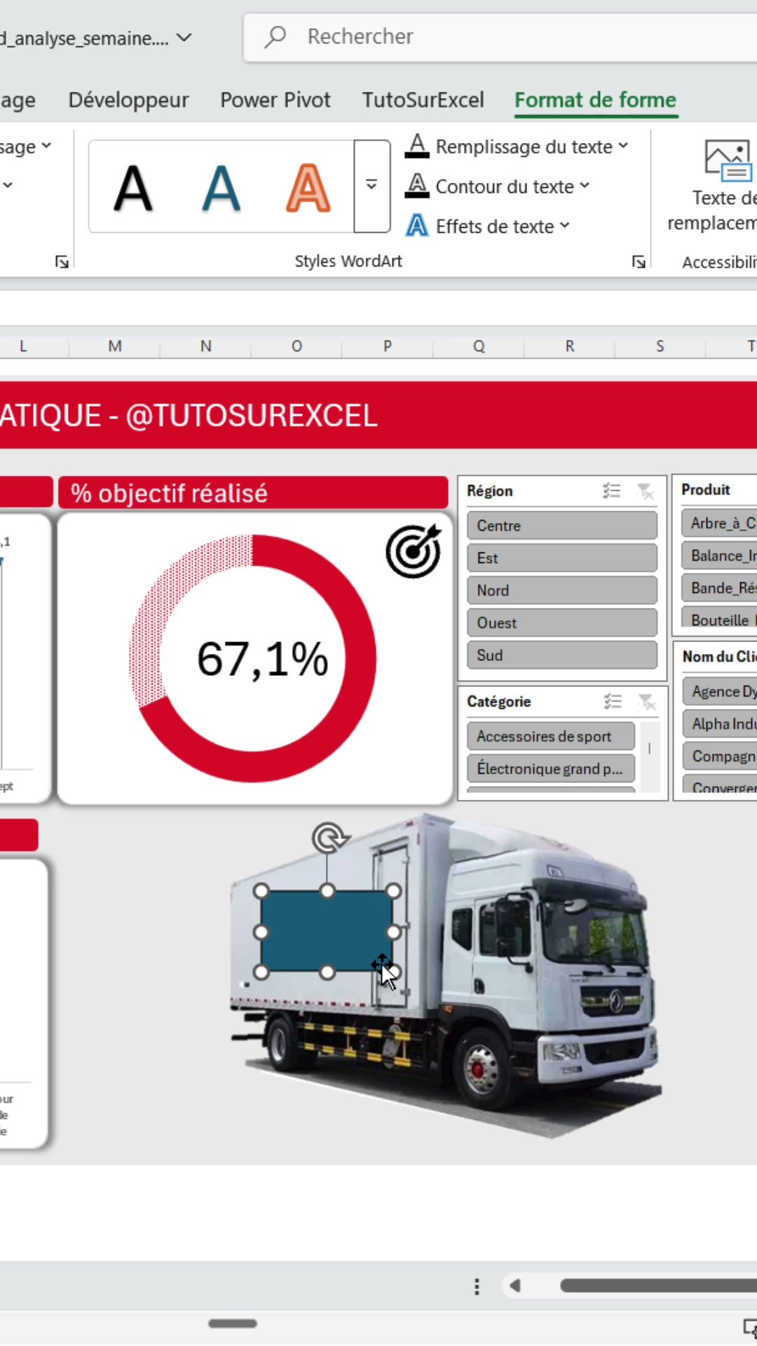 Dessiner une forme pour incruster une image dans une forme sur Excel : rectangle tracé sur le flanc d'un camion