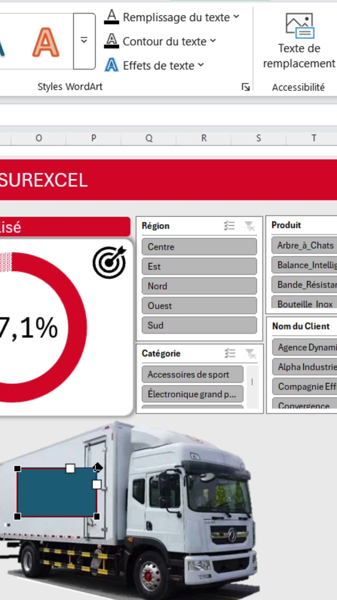 Forme rectangulaire à ajuster avant de modifier les points Excel pour épouser la perspective du camion
