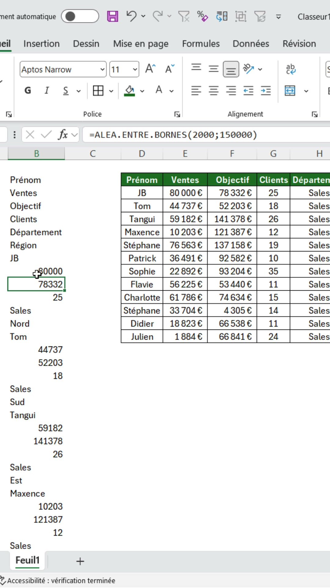 Tableau Excel généré par ORGA.LIGNES mis à jour automatiquement après changement des valeurs sources